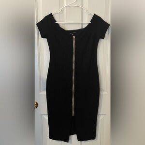 Black Off the Shoulder Zip Down Dress